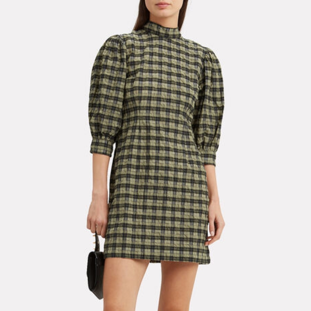 NWT Ganni Gingham Seersucker Dress size 34/US 2